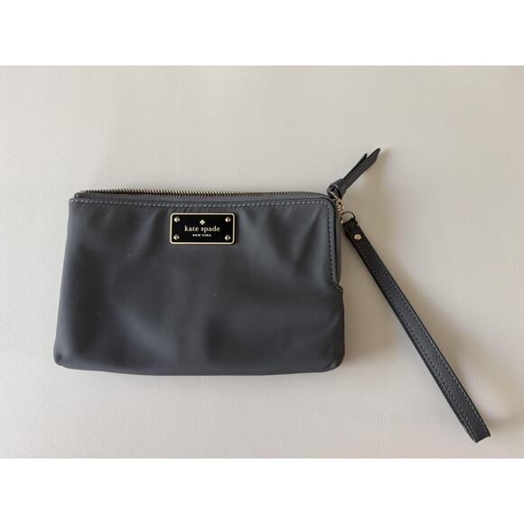 kate spade new york Handbags - Kate Spade Wristlet Clutch Gray Nylon Double Zip Pouch Card Slots Small